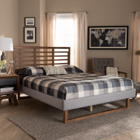 Baxton Studio Luciana-Light Grey/Ash Walnut-King Luciana Modern and Contemporary Light Grey Fabric Upholstered and Ash Walnut Brown Finished Wood King Size Platform Bed